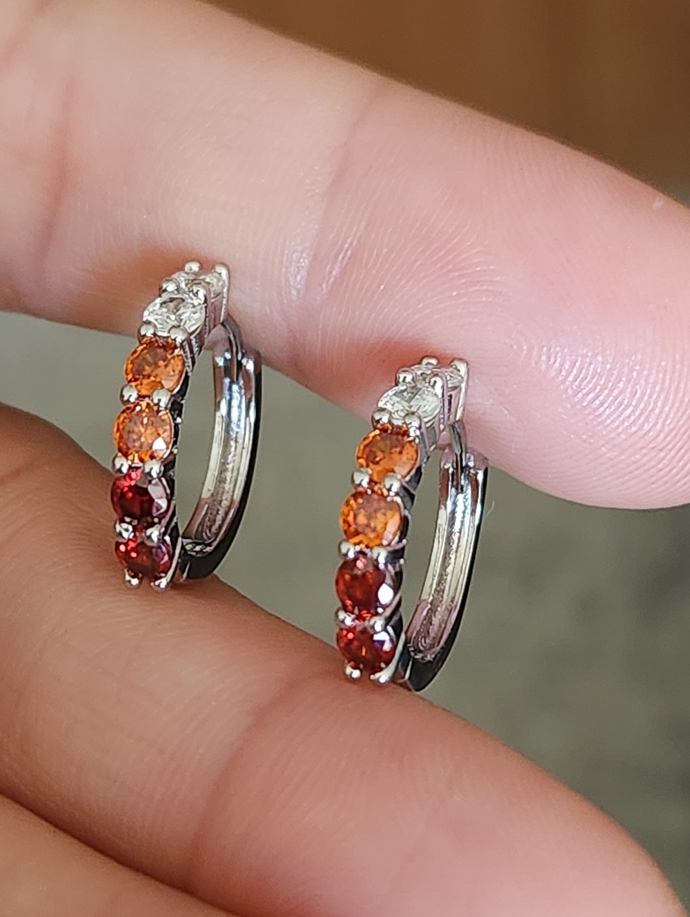 New 925 Silver Orange Sapphire Ruby Diamond Hoop Earrings for Women - Picture 11 of 11